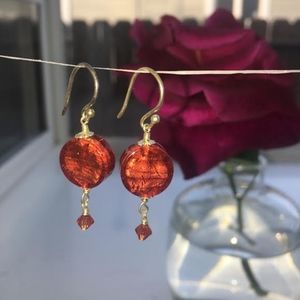 313: Red Venetian Glass Earrings/Sterling Silver